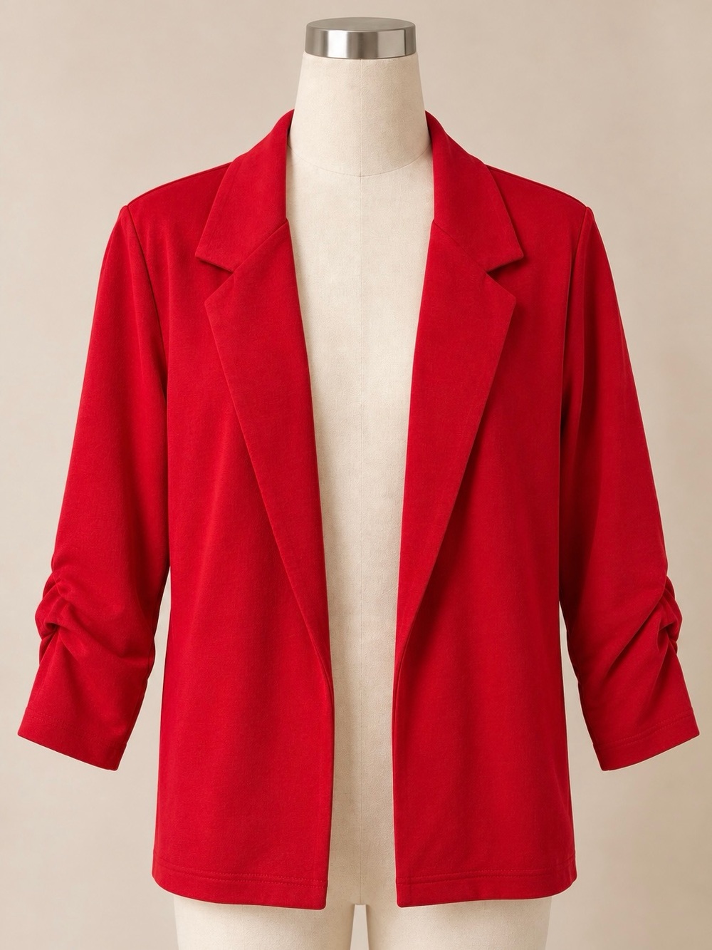 Dear Scarlett 2X Red Open Front Ruched Sleeve Blazer Plus Size
